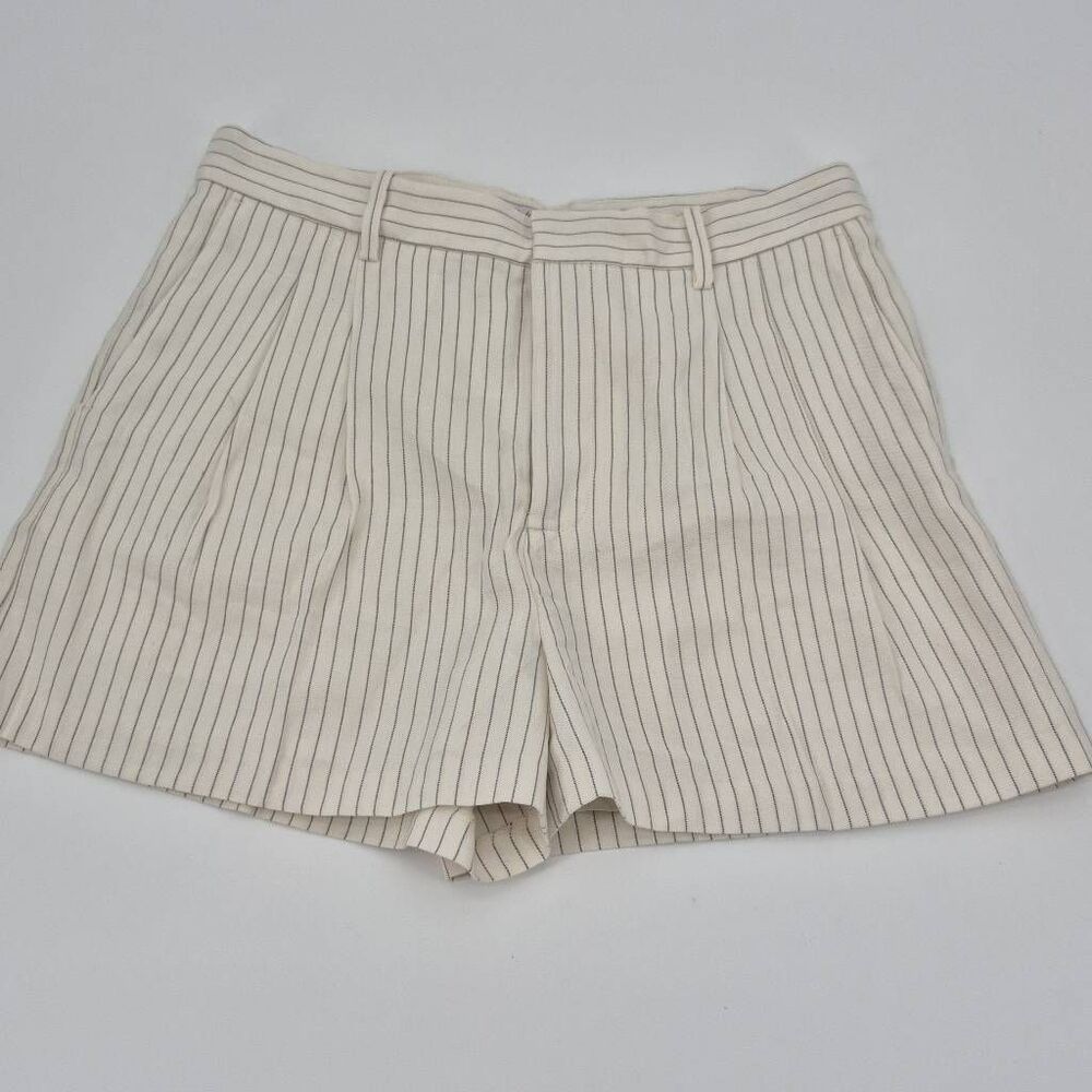 Madewell Easy Pleated Trouser Shorts Pinstripe Linen Blend Size 8
